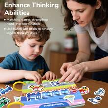 beartale 蒙特梭利幼儿益智游戏板，包含多种主题，帮助孩子学习身体、情绪、食物、交通工具、农场动物和太空知识。DIY益智感官玩具，寓教于乐，培养精细动作技能。适合3岁及以上男孩女孩。 - 彩色 - 查看 5