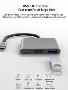 三合一 Type-C 适配器，USB 3.0 接口，支持鼠标、键盘、U盘转换器，多功能 OTG 适配器，高速传输 - 灰色 - 查看 8