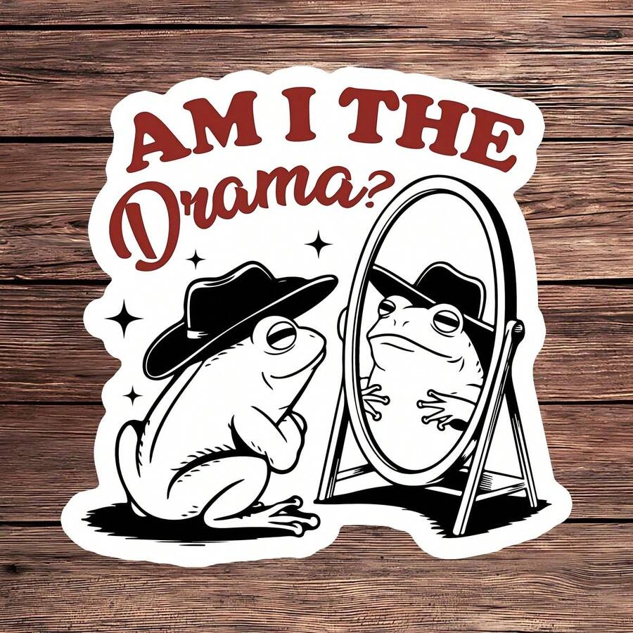 1 PIEZA Pegatina divertida con meme "¿Soy el drama?", pegatina humorística de una rana vaquera, pegatina para portátil con frase relatable para autoconciencia, adhesivo brillante y resistente al agua para botellas, tumblers y teléfonos, regalo gracioso para amigos e introvertidos, gráfico de cita popular para personalización expresiva, acento de declaración excéntrica