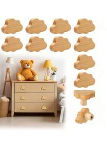 4/6/8个波西米亚风格梳妆台旋钮，天然榉木抽屉拉手，云朵形木质梳妆台把手，配有两种不同尺寸的螺丝，适用于橱柜、家具、抽屉（木工工艺可能略有差异，表面可能略显粗糙） - 米色 - 查看 2