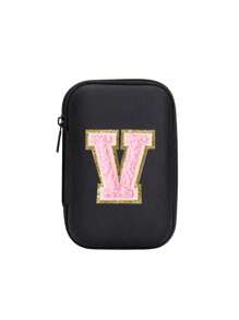 便携式 CCD 相机保护套，粉色字母 A-Z 毛巾刺绣，紧凑设计，防水材质，非常适合户外摄影爱好者和旅行者充电器盒，办公室必备数码包电缆相机包电子数据线整理器存储，钱包式移动电源盖旅行相机包，女士男士礼物，教师必备用品，防水轻便大容量便携式配件，适合暑假旅行，户外活动旅行必需品