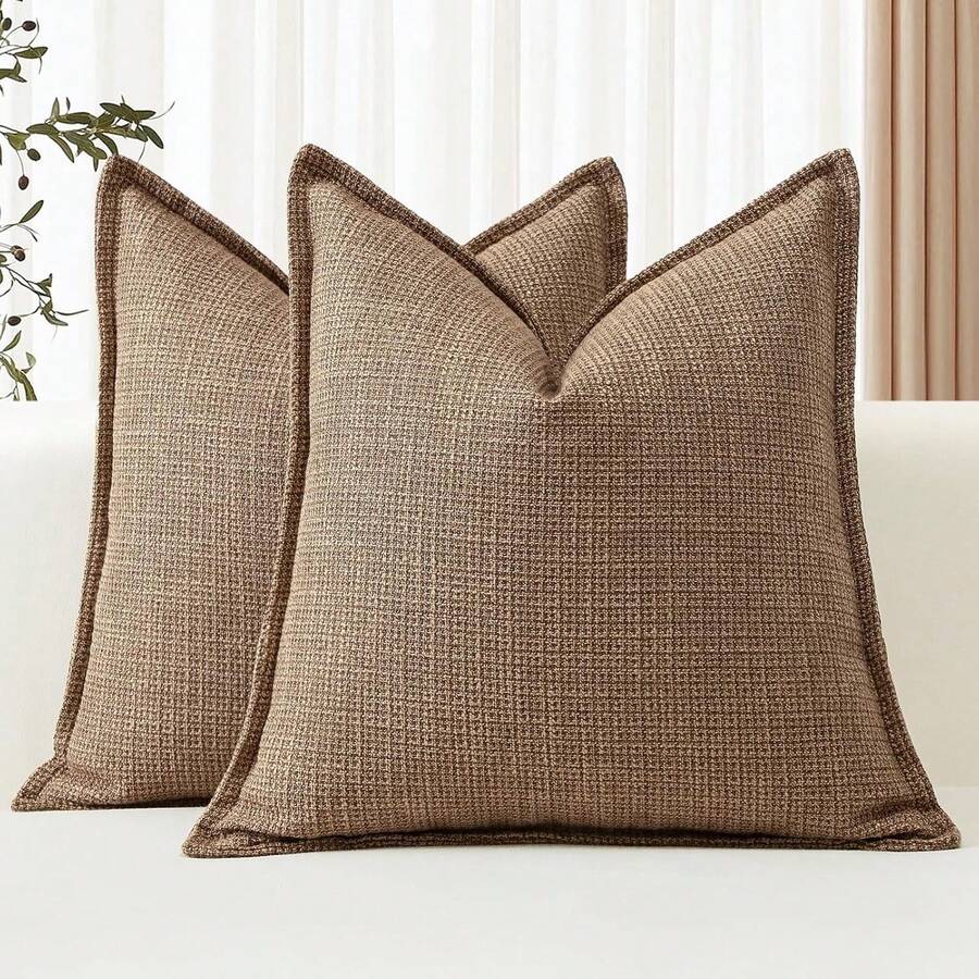 1 Vỏ gối trang trí bằng vải lanh trơn màu, thích hợp cho ghế sofa phòng khách, phòng ngủ, văn phòng - Màu Khaki - Xem 1