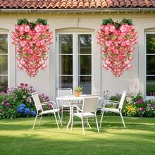 1 pieza/2 piezas Flores colgantes artificiales, plantas colgantes falsas, enredaderas de hibisco de seda falsa resistentes a los rayos UV, flores realistas para canastas, hogar, porche, exterior, jardín, patio