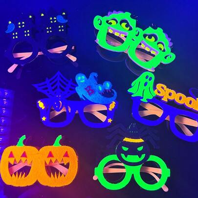 1개 할로윈 야광 안경테, 할로윈 파티 의상을 위한 독특한 안경, 호박, 거미줄, 해골 디자인의 반짝이는 성인용 안경, 재미있는 파티 액세서리