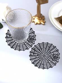 1/4/6pcs Decorative PVC Table Runner, Placemat, Coaster, Home Restaurant Decor, Holiday Supplies, Party Gifts, Theme Set - Black - View 8