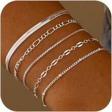 MBW Gold Bracelets Women, Dainty 14K Gold Plated Bracelet Stack Beaded Chain Bracelet Set Thin Small Cute Paperclip Bracelets Fashion Waterproof Jewelry Gold Accessories Women - MB-BR-11-BR1 - 查看 12