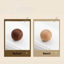 天然实木橱柜把手北欧厨房抽屉拉手胡桃木耐用圆形木制旋钮家具把手 - 櫸木胡桃木 - 查看 4