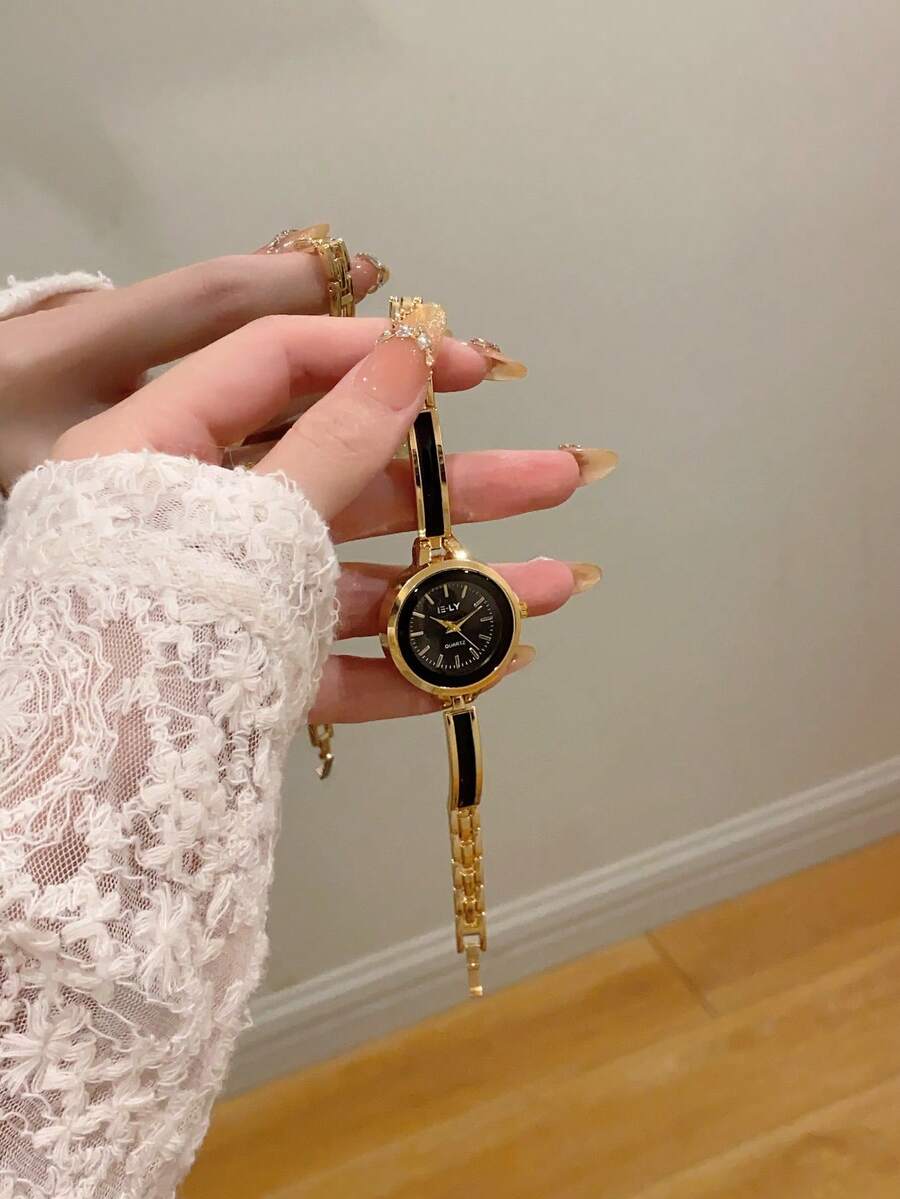 1件女士优雅金色高品质时尚石英表，适合日常佩戴和节日送礼 - 金色 - 查看 1