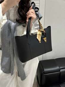 全新奢华图案百搭女士单肩托特包 - 黑色 - 查看 3