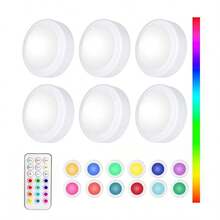 1/3/6pcs Convenient Stick On Puck Lights With Remote Control, Battery Operated LED Push Light Wireless, 12 Color RGB - For Closet, Bedroom Wall, Under Cabinet, Battery Powered Puck Lights. - Multicolor - View 11