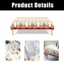 1 pieza Mantel de plástico con tema navideño, 137*220cm Cubierta de mesa para fiesta de Navidad - Diseño de hombrecillo de jengibre y árbol de Navidad | Mantel de plástico desechable, decoración de mesa de comedor navideña, decoración navideña