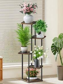 4/5层室内金属木质植物架，收纳架，多盆花卉转角高架植物架，适用于客厅、阳台、卧室 - 彩色 - 查看 10