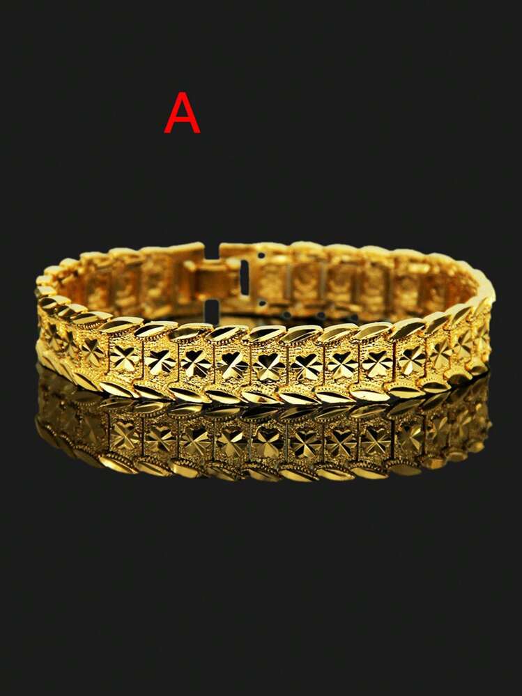 1pc Stainless Steel 18K Gold Plated Luxury Fashion Chain Bracelet, Suitable For Men - Gold - View 3
