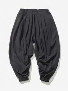 New Men's Japanese & Korean Style Linen Lantern Pants, Loose Linen Drawstring Ankle-Length Pants, Plus Size Wide Leg Harem Cropped Pants, Fall