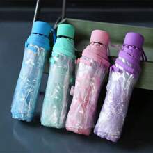 1PC折叠伞，方便携带可爱清新雨伞，简约森林樱花透明伞，可爱樱花图案透明伞，折叠伞，女士手动伞，旅行伞夏季清凉，沙滩，旅行