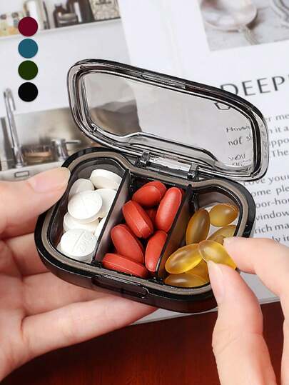 1 pieza Estuche portátil para pastillas, Organizador de pastillas compacto mini, Contenedor de almacenamiento de medicamentos de viaje con compartimentos, Caja de pastillas semanal impermeable y a prueba de polvo con 3 ranuras de silicona sellada, Soporte reutilizable de medicamentos para hombres y mujeres, Vitaminas y suplementos, Ideal para viajes, oficina, escuela