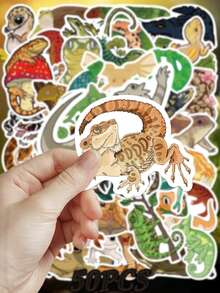 50pcs Colorful Reptile Stickers - Cartoon Lizard, Snake, Toad Decals For Laptops, Suitcases, Phones - PVC, Self-Adhesive, Mixed Colors, Asymmetrical Shapes, Fun Decoration, Whimsical Decor | Vibrant Animal Stickers | PVC Stickers, Reptile Accessories, Perfect For Winter, New Year - Multicolor - View 7