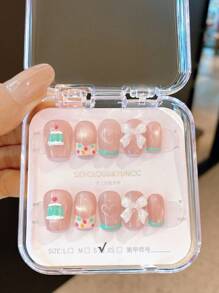 10 件/套手工短款按压指甲，夏季假指甲美甲用品，适合海滩、女孩、青少年、时尚、方形、圆形、椭圆形、猫眼、法式尖头的短指甲，可重复使用，适合教师、学生、办公室、旅行、优雅商务休闲