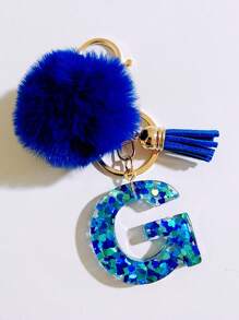 1个字母首字母钥匙扣，可爱毛绒球钥匙圈，可挂在包包、背包、汽车上，是送给女性和女孩的绝佳礼物。这款钥匙扣饰有闪亮的树脂，可用作钱包和手提包的配饰，带有流苏，字母首字母从A到Y。 - 藍色 - 查看 27