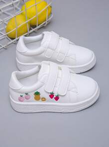 1 双婴儿水果刺绣休闲白色运动鞋，男女通用幼儿舒适日常穿着钩环运动鞋 - 白色 - 查看 5