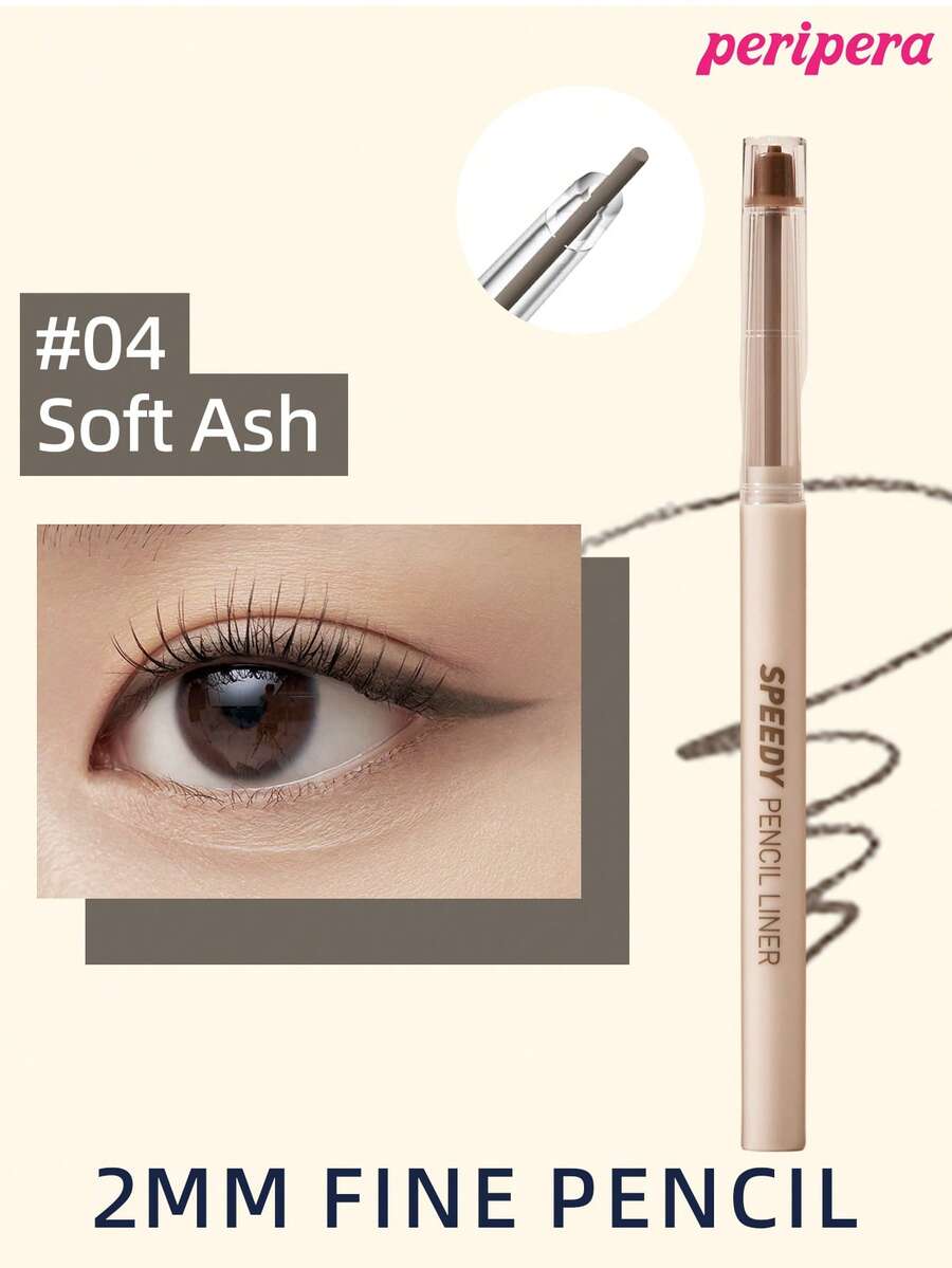 Peripera K-Beauty Effective Eyeliner Pencil, Gel-Like Eyeliner Pencil, 2mm Fine Tip, High Pigmentation, Rich Color, Smooth Texture, Long-Lasting, Matte Finish, Waterproof, Sweat-Proof, Suitable For Daily And Korean Makeup - #04 Soft Ash - View 1