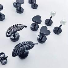 20 piezas Conjunto de aretes de acero inoxidable para mujeres y hombres con diseños de estrella, luna, flor, corazón, hoja y ópalo de 16G o 20G para cartílago, hipoalergénicos y con base plana para perforación y joyería - Pendientes - Ver 6