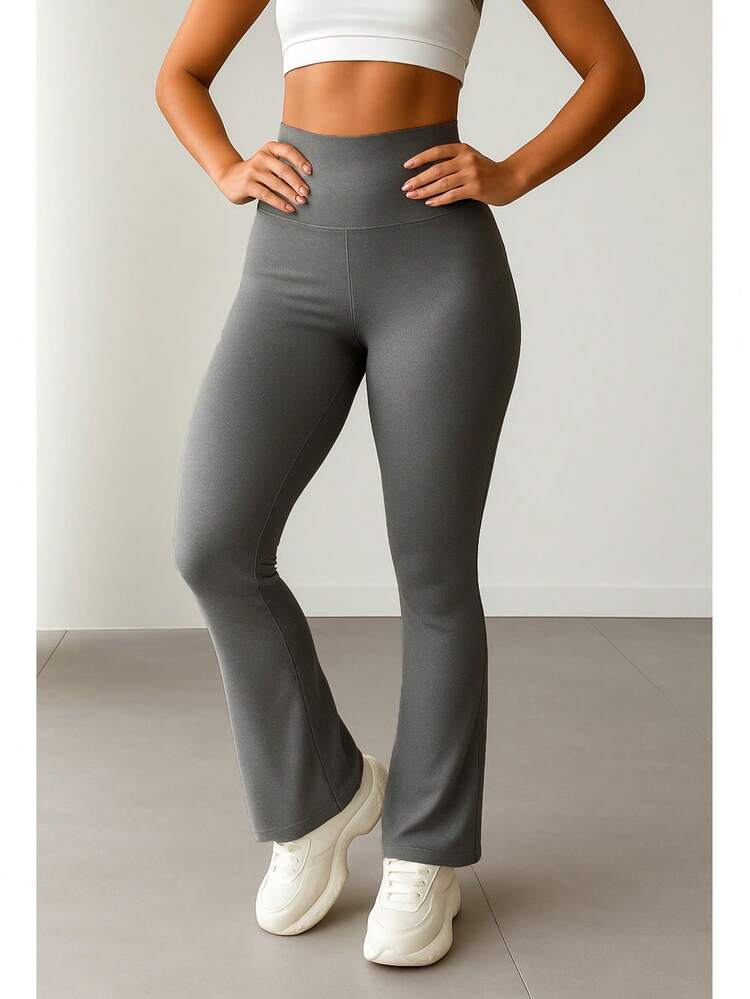 WOLFOX High Waisted Flare Ballerina Pants In Suplex Polyester, Fitness Or Casual - Grey - View 4