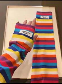 1 Pair Women's Loose Stripe Arm Sleeves, Lightweight For Spring/Summer, Breathable Long Arm Warmers For Driving, 2 Random Styles Without Tags