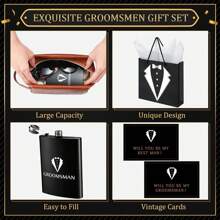 50Pcs Groomsmen Gifts Groomsmen Proposal Box With Flasks Sunglasses PU Leather Toiletry Bag Bottle Opener For Wedding Groomsman Best Man Gift (Brown),10591600