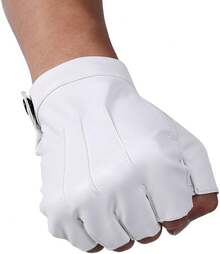 JISEN Men PU Leather Punk Half Finger Snap Performance Gloves - 白色 - 查看 2