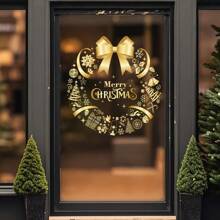 1pc Gold Christmas Tree Christmas Gift Static Cling Glass Window Sticker, Christmas Holiday Glass Sliding Door Decor Window Sticker  Christmas Decor  Christmas Decorations Stickers Wall Stickers Room Decor Wall Decor Christmas Decoration Home Decor