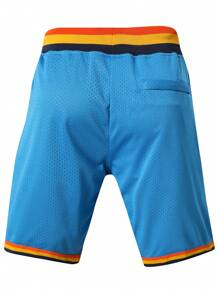 Atonmore 男子篮球裤 2 蓝色复古网眼刺绣拉链口袋休闲运动短裤