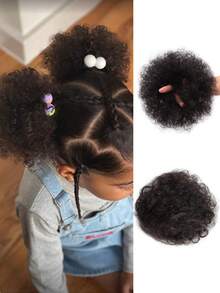 A Pair Fluffy Messy Elastic Rubber Band Hair Bun Hair Extensions ,Girl Heat-Resistant Synthetic Curl Hair Bun Ponytail Extension ,Hair Accessories For Women Natural Black/Brown Black/Dirty Orange - Multicolor - View 12