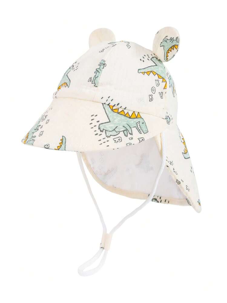 1pc Cute Ear Decor Baby Bucket Hat With Scarf, Cartoon Dinosaur/Bear/Rabbit/Lion/Cherry/Strawberry Pattern Sun Hat, Suitable For Outdoor Activities/Play/Travel/Beach/School, Soft Breathable Sweat-Absorbent, Suitable For Spring, Summer And Autumn - Multicolor - View 4