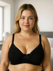 Plus Size Bra Without Reinforced Pads Satin Support - 黑色 - 查看 1