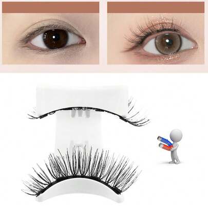 1쌍 자석 속눈썹, 두껍고 자연스러우며, 방수 및 땀 방지, 재사용 가능, 초보자 친화적, 매일 사용하기 편리한 스트립 속눈썹, 속눈썹, 인조 속눈썹