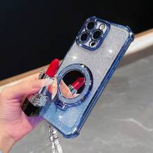 粉色镜面元素支架新款17寸防震手机壳+亮粉色串珠挂绳+亮粉色圆形化妆镜+磁吸支架三合一手机壳,兼容 17 Pro/16 Pro Max/Air,Galaxy S25/S25 Plus/S25 Ultra A07 A17 XM HW A5/春季礼物生日派对,国际版,非国内版 - 藍色 - 查看 6