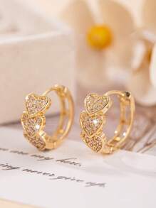 1 par de aretes en forma de corazón con circonita cúbica, elegantes y a la moda, regalo de joyería estilosa para familiares y amigos