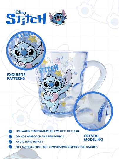 Disney 260ml Vaso de agua oficial de Stitch, material de ABS transparente a prueba de roturas, se puede usar como vaso para cepillarse los dientes, vaso para enjuagarse la boca en el hogar, taza para café, té o leche en la oficina, regalo de cumpleaños o San Valentín para parejas, mejor opción para decoración del hogar