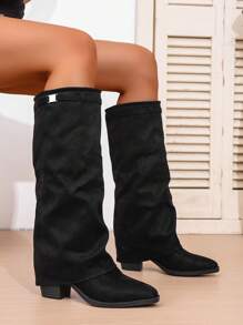 Chunky Heel Retro Women's Western Boots, New Autumn/Winter Flared Leg Boots, Pointed Toe Tall Boots, High Heel Riding Boots, Fashionable & Versatile Flow,Black Boots - Black - View 4