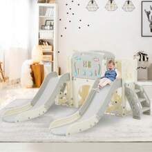 Große 7-in-1-Spielanlage für Kinder mit Rutsche, Schaukel, Kletterplattform, praktischem Unterschrank, Lochbohrspiel, Basketballkorb & Treppe - Premium-Spielgerät aus hochwertigem Polyethylen (HDPE) für Garten, Terrasse oder Indoor | Sicher & stabil | Ozeanball nicht enthalten