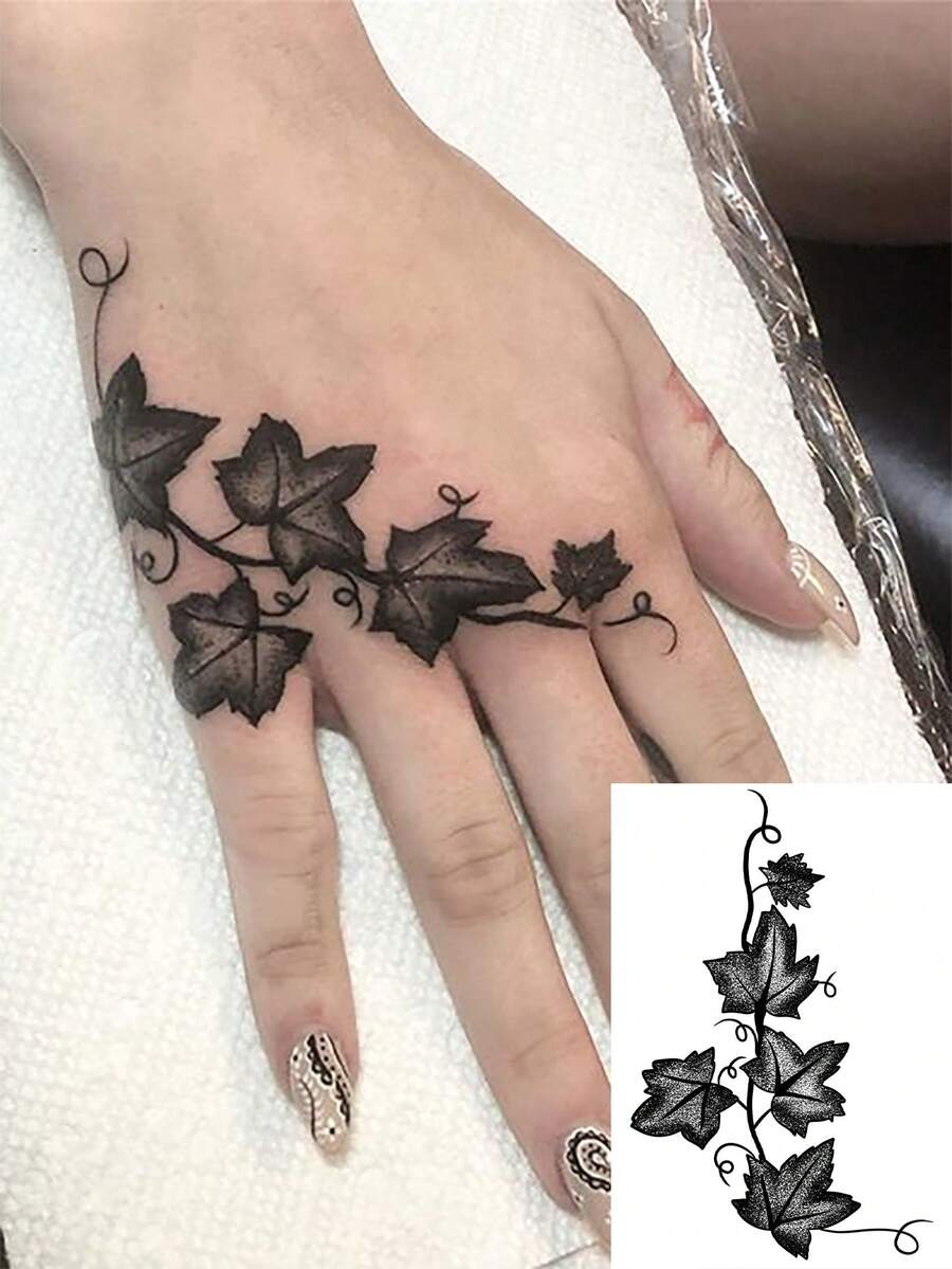1 pieza Tatuaje temporal a prueba de agua, a prueba de sudor y sin reflejos, 1 diseño de tatuaje de hoja de vid realista, con apariencia fresca y natural, adecuado para personas en la vida diaria
