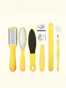 Raspador de pies 10 en 1 Eliminador de piel muerta y callosidades, Plancha de pies, Moledor de pies, Herramienta de pedicura, Juego de cuchillos exfoliantes amarillos para pedicura, Cuidado de los pies, Juego de herramientas de pedicura
