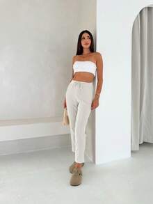 Vacation Casual Striped High Waist Tapered Pants - Cream - View 3