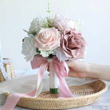 Dusty Blue Wedding Bouquets For Bride Bridesmaid, White Wedding Artificial Roses Flowers For Wedding Bouquets Ceremony, Anniversary - Dusty Rose & Blush - View 8