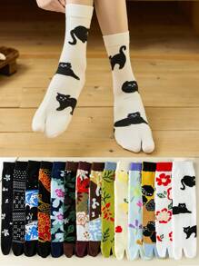 1 Pair Women's Japanese Style Two-Toe Socks, Skin-Friendly Soft And Fashionable Versatile