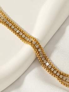 1 件优雅不褪色心形吊坠手链，情人节、周年纪念日和日常时尚穿着的完美选择 - 金色帶鑽 - 查看 2