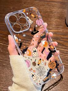 1pc Halloween Ghost Graphic Aesthetic Design Transparent TPU Full Body Shockproof Anti-Fingerprint Phone Case, Compatible With IPhone 16 Pro/16 Plus, 15/15 Pro Max/15 Pro, 11/12/13/14 Pro Max, 11 Pro/11 Pro Max, 12 Pro/12 Pro Max, 13 Pro/13 Pro Max, 14 Pro/14 Pro Max, Soft Shell, High-End Creative Waterproof Anti-Fall Scratch Resistant