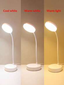 This LED Desk Lamp Is USB-Powered, With A Round Design, Portable And Compact. It Features 3-Color Dimming Function, And Is Easy To Fold And Bend, Suitable For Use In Bedroom, Nightstand, Small Desks, Dorms, Office Desks, And Other Spaces. - White - View 3