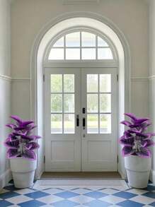 2 件大型 18/12 叶人造绿植，图案生动 - 黑色花盆中的紫色叶子，非常适合家庭、花园和活动装饰 - 非常适合母亲节、父亲节、婚礼、乔迁礼物、活动装饰 | 装饰性室内植物 | 免维护户外植物